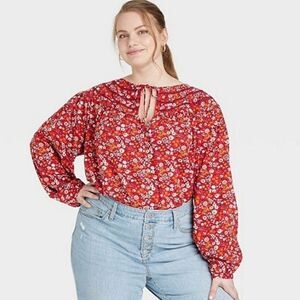 NWT Universal Thread red floral poet peasant blouse